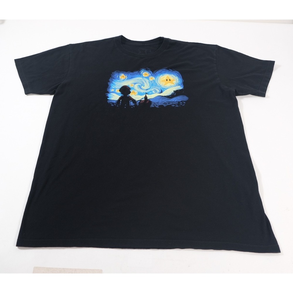 TeeTurtle Shirt Mens XL Black Starry Night Mario Graphic Tee Short Sleeve Cotton